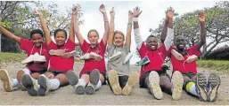  ?? Picture: SHANI STEWART ?? BEST FEET FORWARD: Wearing their tekkies at school last Friday are Shaw Park Primary pupils, from left, Aphiwe Gwaxa, Ella Funde, Mia Marais, Deryn Hulley, Zubenathi Hlana and Workship Kamungore. The tekkies around their neck are what some of our...