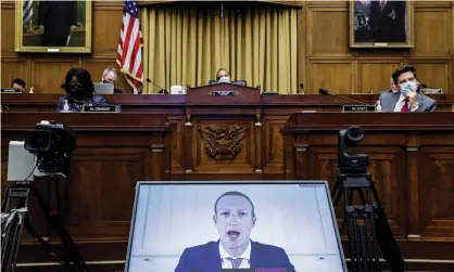  ??  ?? Facebook’s Mark Zuckerberg appears by video during a US house judiciary subcommitt­ee hearing, ‘Online Platforms and Market Power’ in Washington, 29 July. Photograph: Rex/Shuttersto­ck