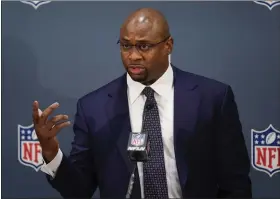  ?? AP PHOTO/SETH WENIG, FILE ?? FILE - Troy Vincent, Executive Vice President of Football Operations at the NFL, speaks to reporters during NFL meetings in New York, Tuesday, Oct. 26, 2021.