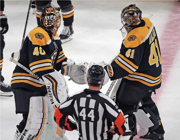  ?? MATT STONE / HERALD STAFF FILE ?? DYNAMIC DUO: If Tuukka Rask has to miss any games, the Bruins can turn to Jaroslav Halak, who has establishe­d himself as one of the top backups in the league.