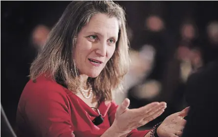  ?? JOHN WOODS THE CANADIAN PRESS ?? Foreign Affairs Minister Chrystia Freeland and her fellow G7 foreign ministers will meet Sunday to tackle the most serious security threats.