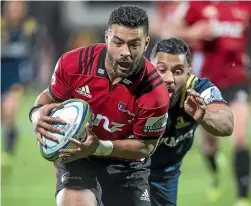  ?? STUFF ?? Richie Mo’unga relishes the contact for the Crusaders.