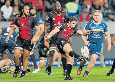  ?? Picture: GALLO IMAGES ?? CLOSE CONTACT: Johan Steyn of the Southern Kings, kicking the ball against the Brumbies this month, will hope to impress against the Lions in their Super Rugby clash at Ellis Park in Johannesbu­rg tomorrow