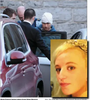  ??  ?? Oisin Conroy being taken from Sligo District Court in October 2015. Inset: Natalie McGuiness