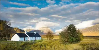  ??  ?? GEOGRAPHY AND HISTORY Left to right: the remote Blackrock Cottage is a fine place to stay on Rannoch Moor; the view down Gleann Achadh Innis Chailein near Bridge of Orchy; and the
late Tom Hunter, originator of the West Highland Way.