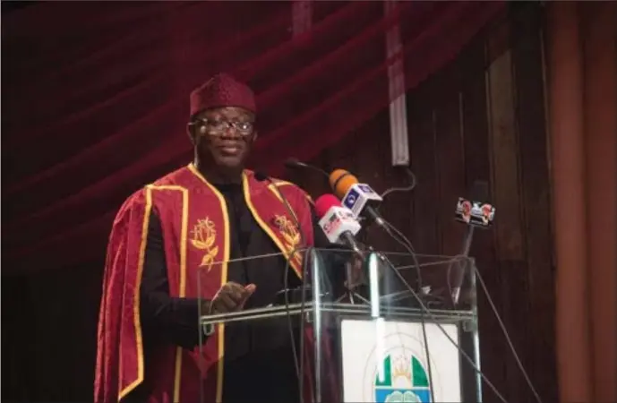  ?? Fayemi delivering UNILAG’s 2016 Convocatio­n Lecture...recently ??