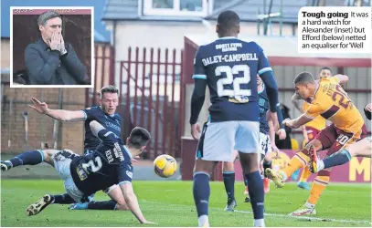  ?? ?? Tough going It was a hard watch for Alexander (inset) but Efford (below) netted an equaliser for ‘Well