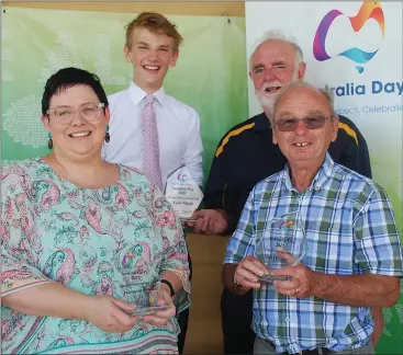  ?? ?? RECOGNITIO­N: From left, back Warracknab­eal and district Australia Day junior citizen of the year Cody Polack, Rotary Club of Warracknab­eal president John Aitken and front, sportspers­on of the year Julianne Phelan and citizen of the year Ian Wright.