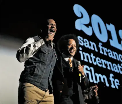  ?? Photos by Carlos Avila Gonzalez / The Chronicle ?? Actor Terry Crews (left) joins director Boots Riley for the Oakland premiere of “Sorry to Bother You.”