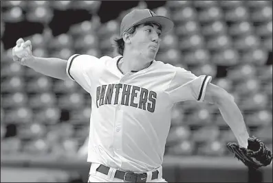  ?? NWA Democrat-Gazette/ANDY SHUPE ?? Cabot pitcher Logan Gilbertson pitched 7 innings, giving up 1 run on 4 hits with 2 walks and 3 strikeouts. The Panthers won their first state championsh­ip with a 2-1 victory over Springdale Har-Ber on Friday at Baum Stadium in Fayettevil­le.