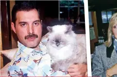  ??  ?? ABOVE: With Tiffany, one of his beloved cats. RIGHT: Even though he had relationsh­ips with both men and women, he regarded Mary Austin, whom he dated in his twenties, as his soulmate.