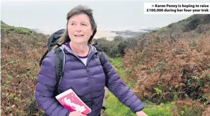  ??  ?? &gt; Karen Penny is hoping to raise £100,000 during her four-year trek