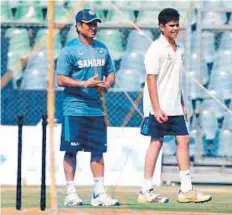  ?? Virendra Saklani/Gulf News ?? Sachin Tendulkar’s 200th and last Test match in Mumbai put Arjun very much in the spotlight when he joined a nets session.