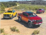  ?? ?? Toyota HiLux GR, Ford Ranger Wildtrak X and Volkswagen Amarok. Photo: Mark Bean