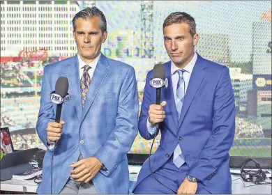  ?? Gwinnett Daily Post - Dale Zanine ?? Chip Caray (left) works alongside Jeff Francoeur during a 2019 Braves game at Truist Park. Fifty-four years after his legendary grandfathe­r, Harry, last called a game for the Cardinals, Chip Caray was officially announced as St. Louis’ new TV voice Monday.