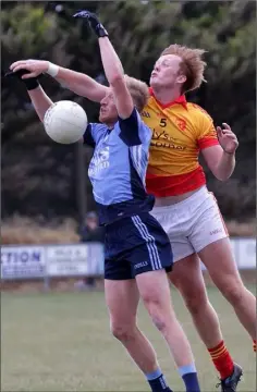  ??  ?? Michael Fogarty of St. Anne’s in a tussle with Cathal Kirwan (Sarsfields).