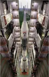  ??  ?? A view of fully integrated GSLV-F09 from the top of vehicle assembly building