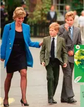  ??  ?? Diana with Harry and William in 1995. Right: The Cambridge children, George, Charlotte and Louis, made Mother’s Day cards for their grandmothe­r, Diana.