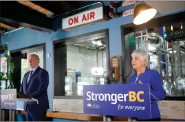  ??  ?? The Canadian Press
Premier John Horgan and Minister of Finance Carole James announce B.C.’s Economic Recovery Plan during a press conference at Phillips Brewery in Victoria on Thursday.