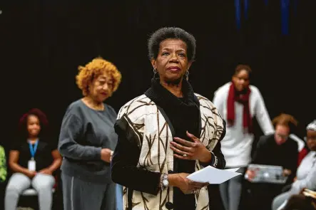  ?? Margo Reed / TNS ?? Jacquie Brodie-Davis of St. Matthew A.M.E. Church performs a monologue during a recent rehearsal for the original Black History Month performanc­e, “Last Seen: Voices From Slavery’s Lost Families,” at Villanova University in Philadelph­ia.