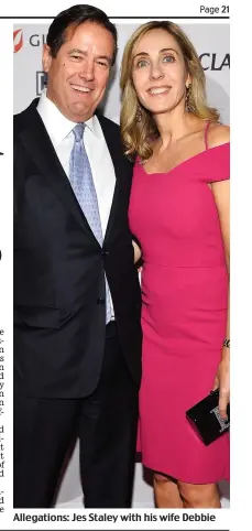  ?? ?? Allegation­s: Jes Staley with his wife Debbie