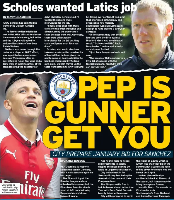 ??  ?? City failed in their bid to sign Alexis Sanchez in the summer