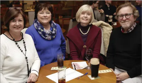  ??  ?? Deirdre Kavanagh, Olwen Dixon, Brid Burton and Mike Burton at the Greystones CFR table quiz at Greystones Golf Club.