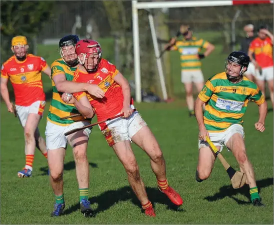  ??  ?? Conor Mc Goldrick wins the ball ahead of Blackrocks Mark O Keeffe in the County Intermedia­te Hurling Championsh­ip at Ballincoll­ig Photo by George Hatchell