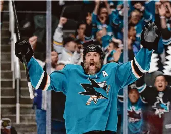  ?? Josie Lepe/Associated Press ?? Joe Thornton was one of the faces of the franchise during a successful 15-season run with the Sharks. His No. 19 will join Patrick Marleau’s No. 12 as the only numbers the club has retired.
