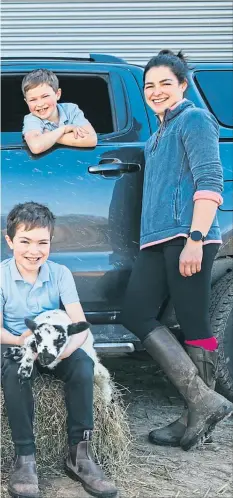  ?? Picture: Andrew Cawley ?? Kieran and Linda Mccullough with children, left to right, Rory, six, Lewis, nine, and Blair, eight, with their Ford Ranger at the family farm in Achnamara, Argyll