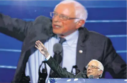  ?? [AP PHOTO] ?? Former Democratic presidenti­al candidate, Sen. Bernie Sanders, I-Vt., takes the stage during the first day of the Democratic National Convention in Philadelph­ia.