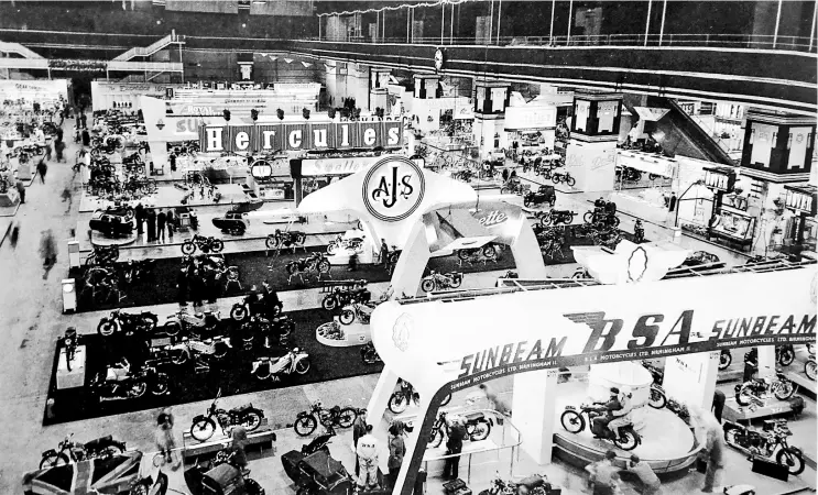  ??  ?? Brightenin­g the anti-climax after the 1953 Coronation, that year’s Earls Court Cycle and Motorcycle Show was as bright, breezy and hopeful for British manufactur­ers as anyone could have wished.