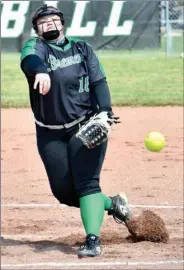  ?? PILOT PHOTO/RON HARAMIA ?? Hanna Depoy was the winning pitcher and hit a home run in Bremen’s home-opener Saturday at Pfeiffer Field.