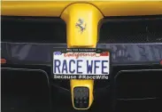  ?? Paul Chinn / The Chronicle 2016 ?? Personaliz­ed license plates on Christine Sloss’s hybrid LaFerrari before a road rally in 2016.