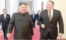  ?? — Reuters ?? US Secretary of State Mike Pompeo, who met Kim on Sunday, said the inspectors would visit a missile engine test facility and the Punggye-ri nuclear testing site as soon as the two sides agree on logistics.