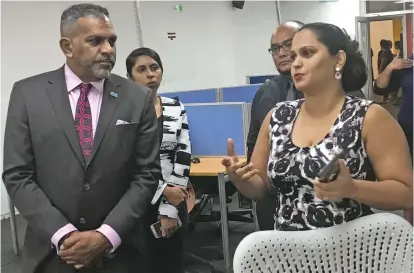  ?? Photo: Frederica Elbourne ?? Minister for Commerce, Trade, Tourism and Transport Faiyaz Koya on tour at Packleader in Suva.