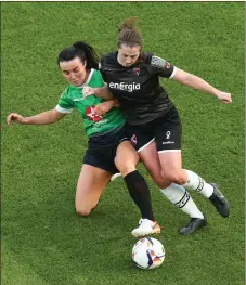  ??  ?? Edel Kennedy of Wexford Youths in action against Niamh Farrelly of Peamount United.