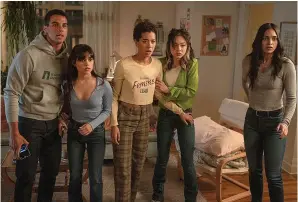  ?? (Philippe Bossé/Paramount Pictures via AP) ?? This image released by Paramount Pictures shows, from left, Mason Gooding, Jenna Ortega, Jasmin Savoy Brown, Devyn Nekoda and Melissa Barrera in a scene from "Scream VI."