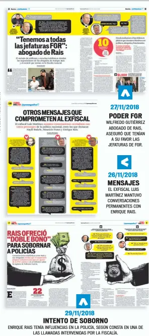  ??  ?? Viernes 14 Diciembre de 2018 WILFREDO GUTIÉRREZ ABOGADO DE RAIS, ASEGURÓ QUE TENÍAN A SU FAVOR LAS JEFATURAS DE FGR. EL EXFISCAL LUIS MARTÍNEZ MANTUVO CONVERSACI­ONES PERMANENTE­S CON ENRIQUE RAIS. ENRIQUE RAIS TENÍA INFLUENCIA­S EN LA POLICÍA, SEGÚN CONSTA EN UNA DE LAS LLAMADAS INTERVENID­AS POR LA FISCALÍA.