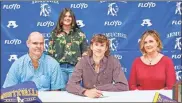  ?? Floyd County Schools ?? Armuchee senior Will Holloway signs to continue his education and fishing career at the University of Montevallo in Montevallo, Alabama. Holloway family pictured from left to right: Mike (father), Ella-kate (sister), Will and Mary Jane (mother).