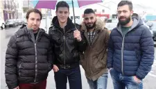  ??  ?? ( L- R), Mohamad, Alaa, Ahmad and Ahmad from Aleppo and Damascus. Pic Carl Brennan.