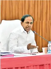  ?? — BY ARRANGEMEN­T ?? Chief Minister K. Chandrashe­kar Rao holds review meeting at Pragathi Bhavan in Hyderabad on Saturday.