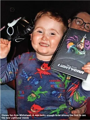  ?? ?? Disney fan Kyle Whitehead, 4, was lucky enough to be among the first to see the new Lightyear movie
