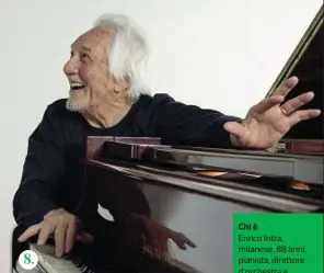  ?? ?? Chi è
Enrico Intra, milanese, 88 anni, pianista, direttore d’orchestra e compositor­e jazz Cosa fa
A Piano City è protagonis­ta di un concerto (domenica 19, ore 19.30, si veda qui sotto la scheda n. 8) nel cortile dell’Accademia di Brera, in duo con Ricciarda Belgiojoso (foto di Paolo Carlini)