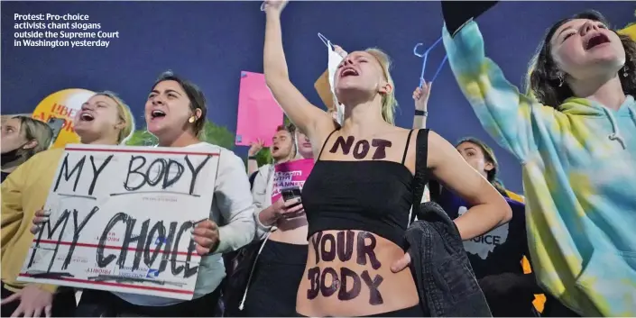  ?? ?? Protest: Pro-choice activists chant slogans outside the Supreme Court in Washington yesterday