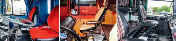  ??  ?? The interior of the Scania 140.
The Leyland Marathon left hooker is rare indeed.
Twin-bunk Ford Transconti­nental was ahead of its time.