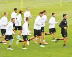  ?? - AFP photo ?? Germany’s national football team trains at Petrovsky Stadium in Saint Petersburg on July 1, 2017, on the eve of Germany’s 2017 FIFA Confederat­ions Cup final match against Chile. World Cup winners Germany will face Copa America champions Chile in the...