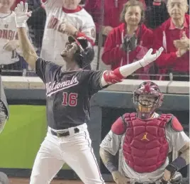  ?? AP ?? The Nationals’ Victor Robles celebrates after hitting a home run in the sixth inning.