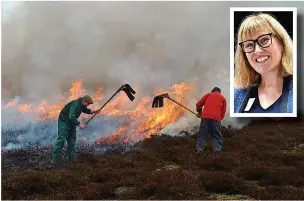  ?? ?? ● Helen Noble (inset) of South Pennines Park has joined the warning to prevent fires in the countrysid­e