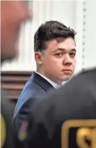  ?? SEAN KRAJACIC/THE KENOSHA NEWS VIA AP/POOL ?? Kyle Rittenhous­e, seen at his trial in Kenosha Friday, is accused of killing two people and wounding a third.